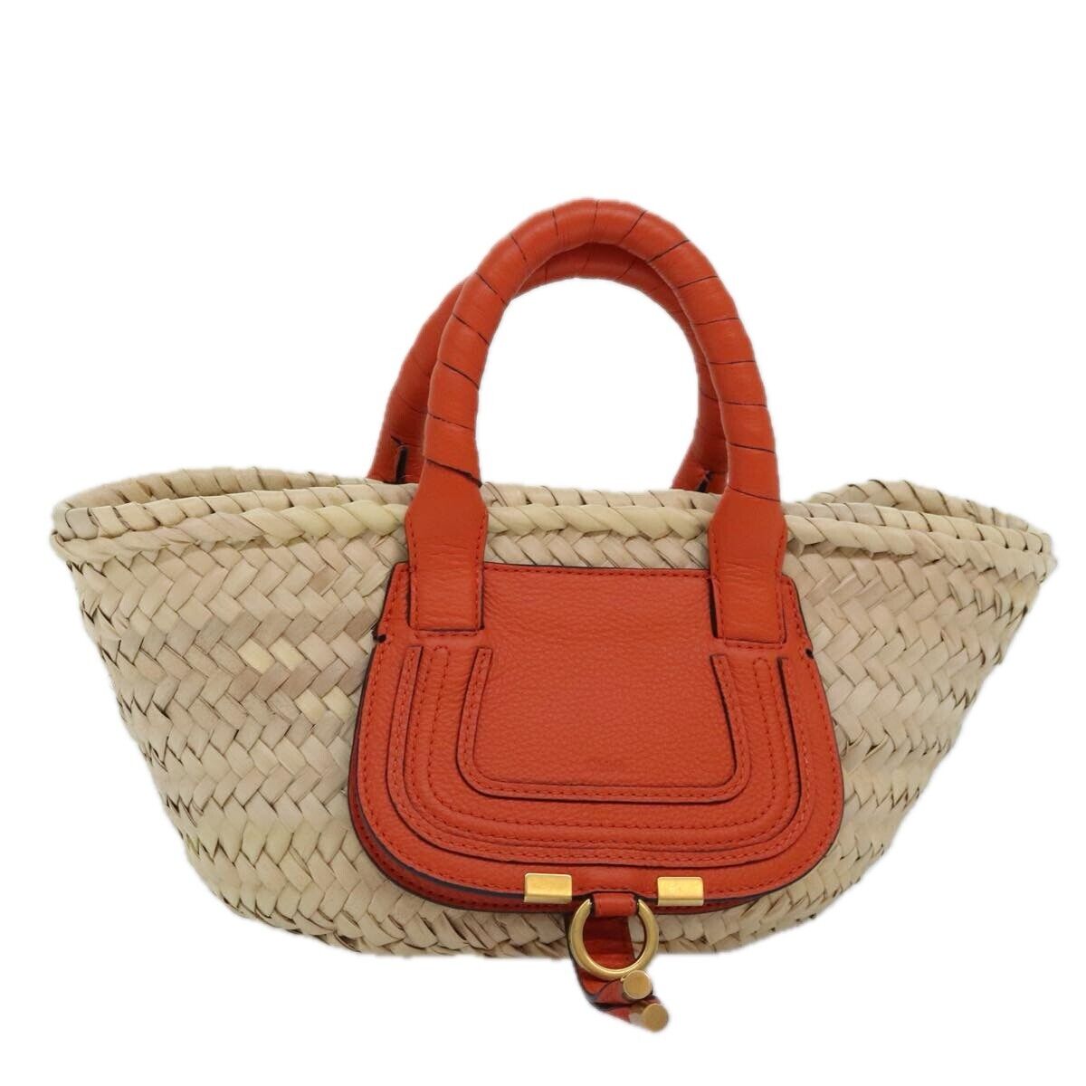 Chloé Mercy Hand Bag Raffia Beige Orange