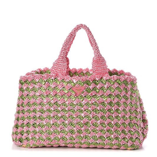 Prada Raffia Crochet Bi-Color Medium Tote