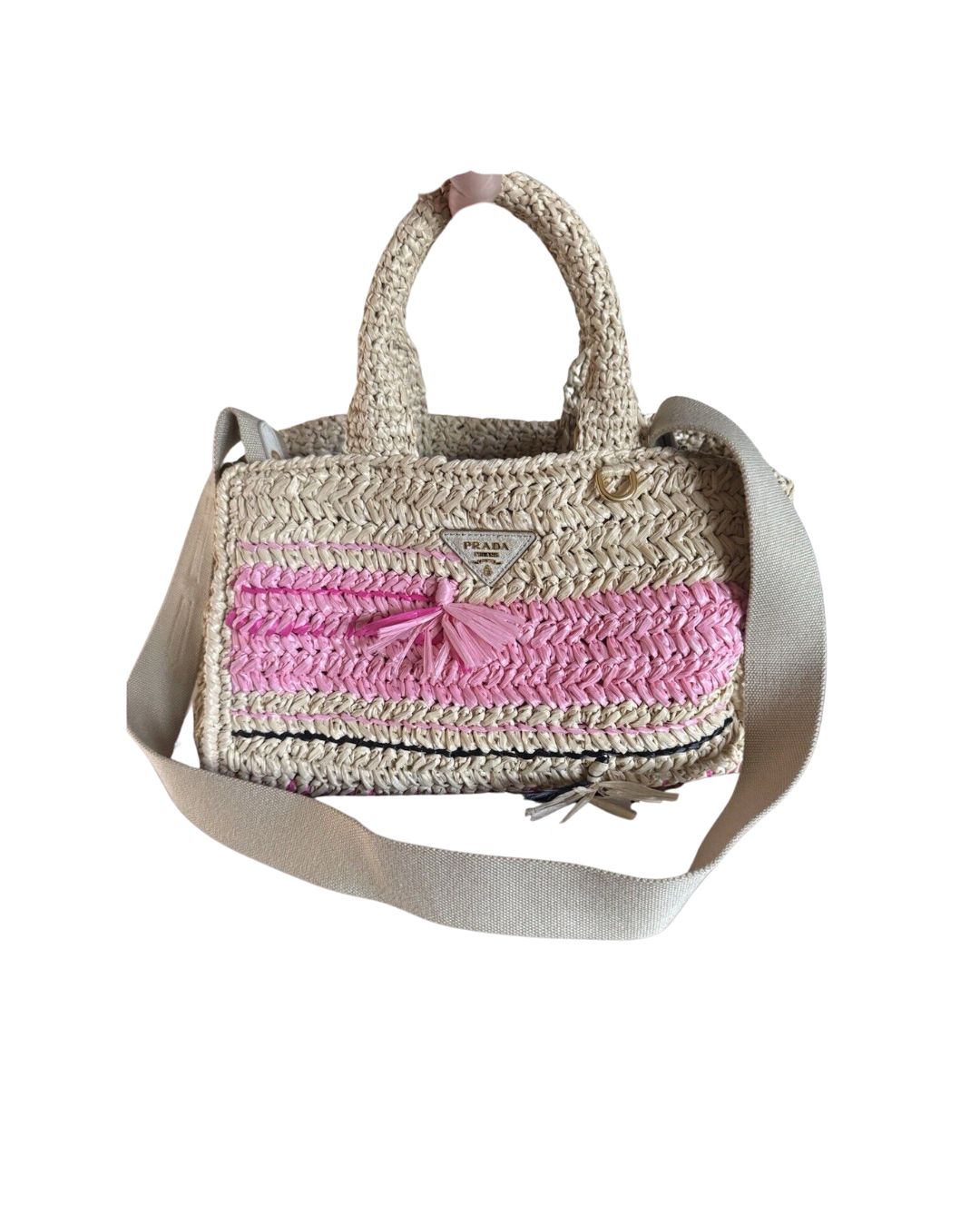 Prada Canapa Raffia Crossbody Hand Bag